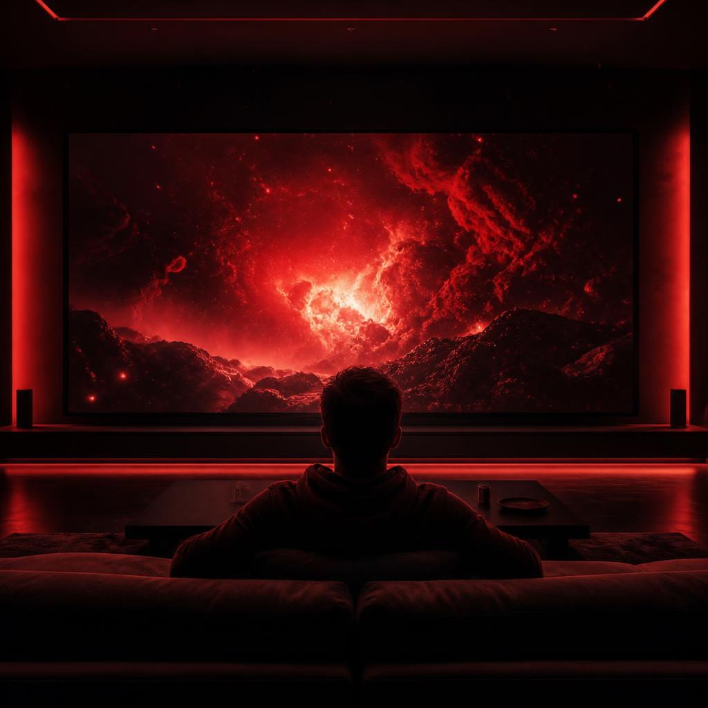 Experiência de streaming premium — home theater com tela cinematográfica